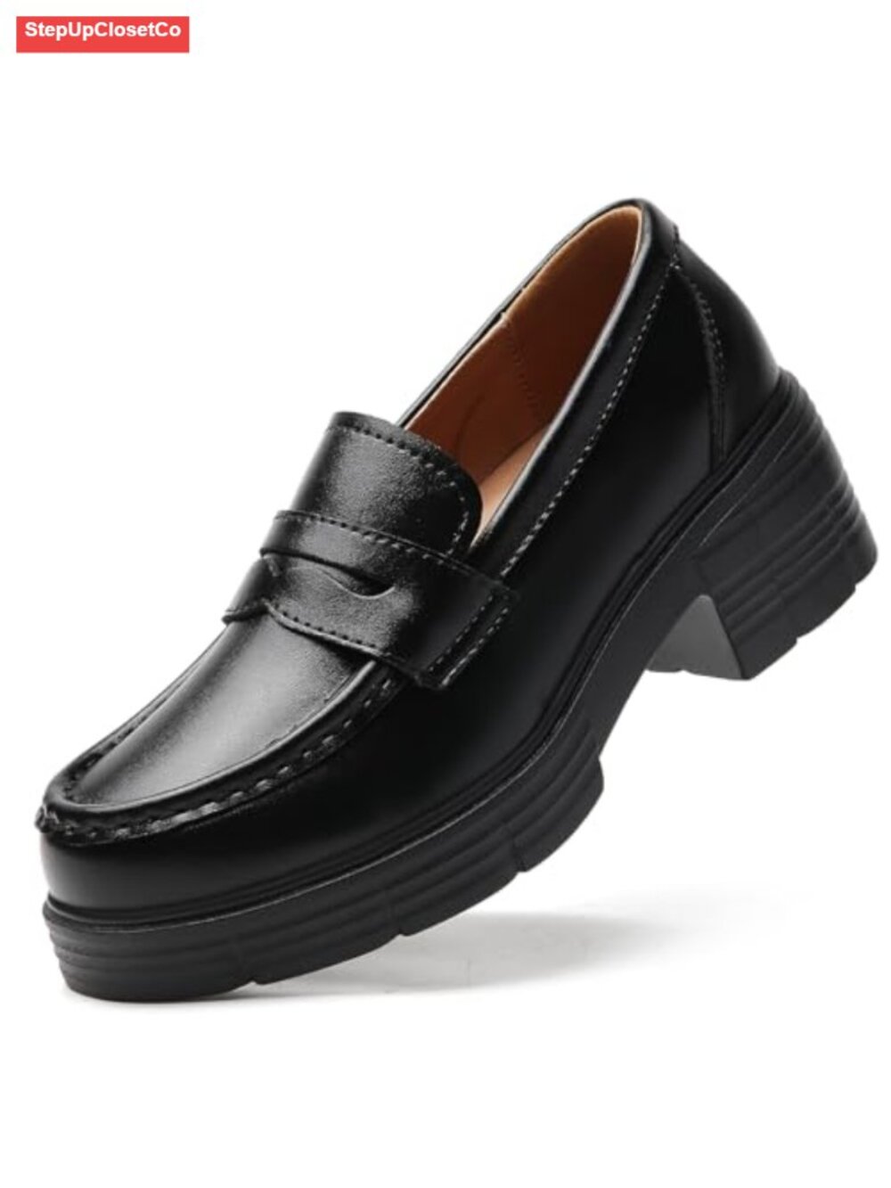 Women's Platform Chunky Loafers Faux Leather Slip-On Comfortable Work Shoes